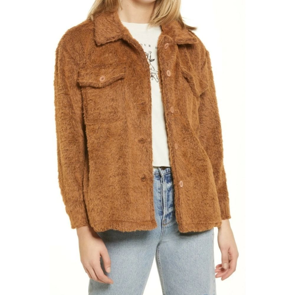 Cotton Emporium Fuzzy Front Pockets Shirt Jacket Shacket - Picture 1 of 10